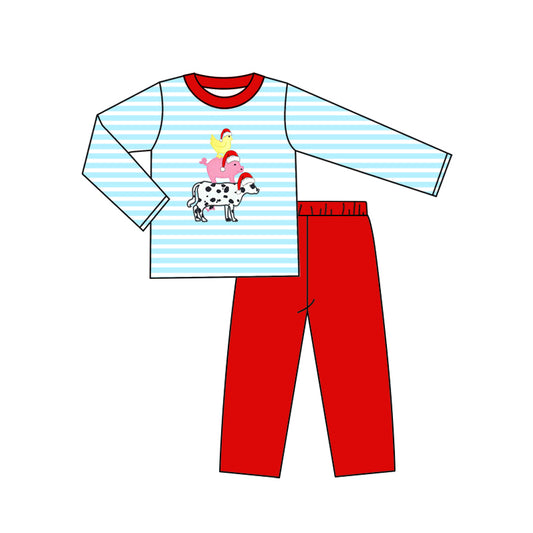 Baby Boys Long Sleeves Christmas Hats Chicks Cows Top Flare Pant Set Preorder