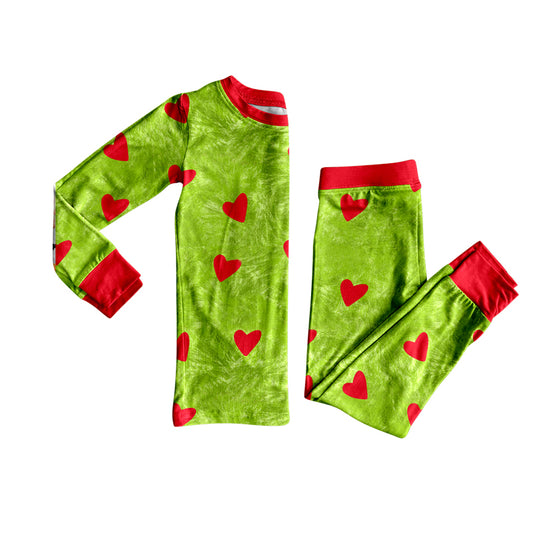 Baby Boys Green Long Sleeves Hearts Top Pant Pajamas Set Preorder