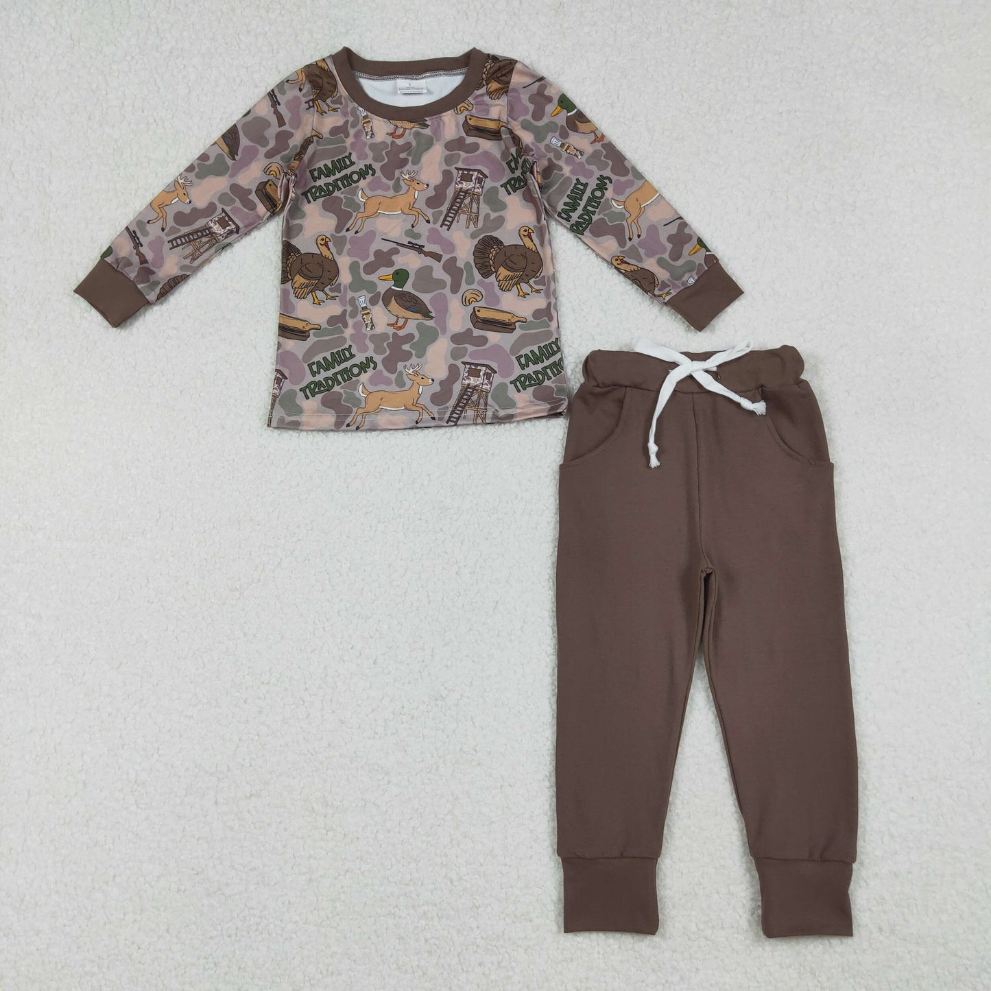 Baby Boys Brown Turkey Ducks Camo Top Pockets Pant Hunting Clothes Set