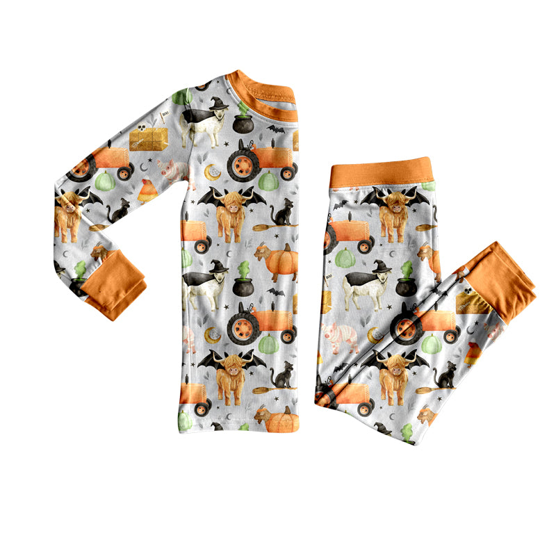 Baby Boys Bats Farm Pumpkins Top Pant Halloween Pajamas Set
