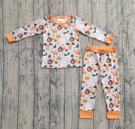 Baby Boys Bats Farm Pumpkins Top Pant Halloween Pajamas Set