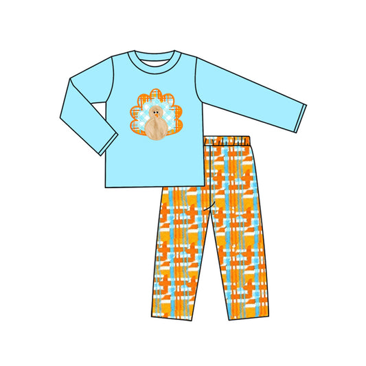 Baby Boys Long Sleeves Turkey Top Plaid Pants Set Preorder
