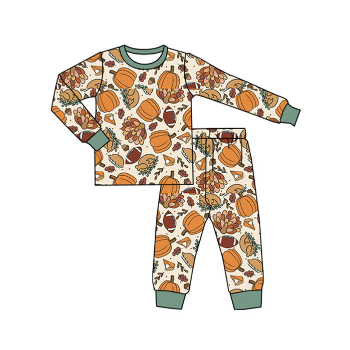 Baby Boys Long Sleeves Turkey Pumpkins Plaid Top Pant Pajamas Set Preorder