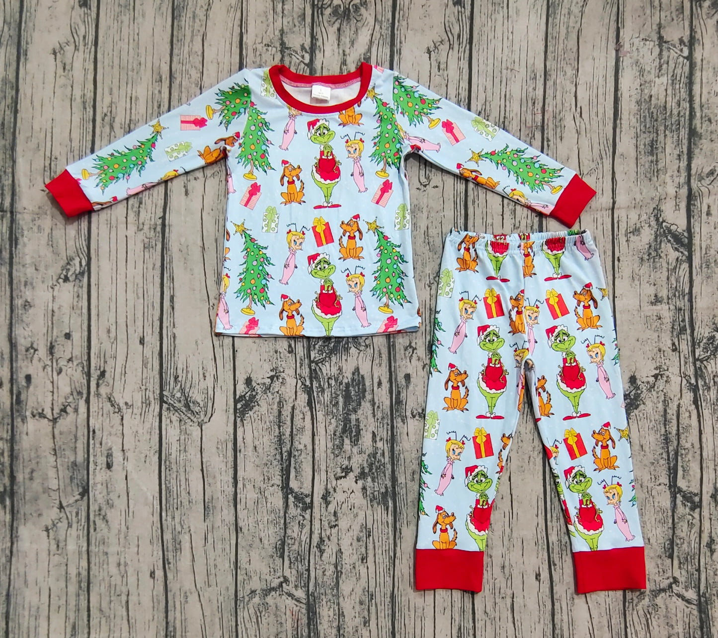 Baby Boys Christmas Trees Cartoon Face Top Pant Pajamas Sets