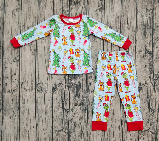 Baby Boys Christmas Trees Cartoon Face Top Pant Pajamas Sets