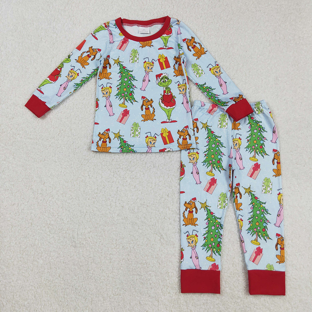 Baby Boys Christmas Trees Cartoon Face Top Pant Pajamas Sets
