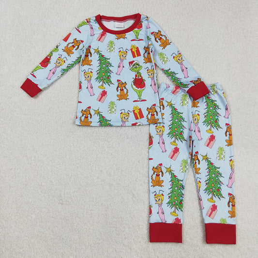Baby Boys Christmas Trees Cartoon Face Top Pant Pajamas Sets
