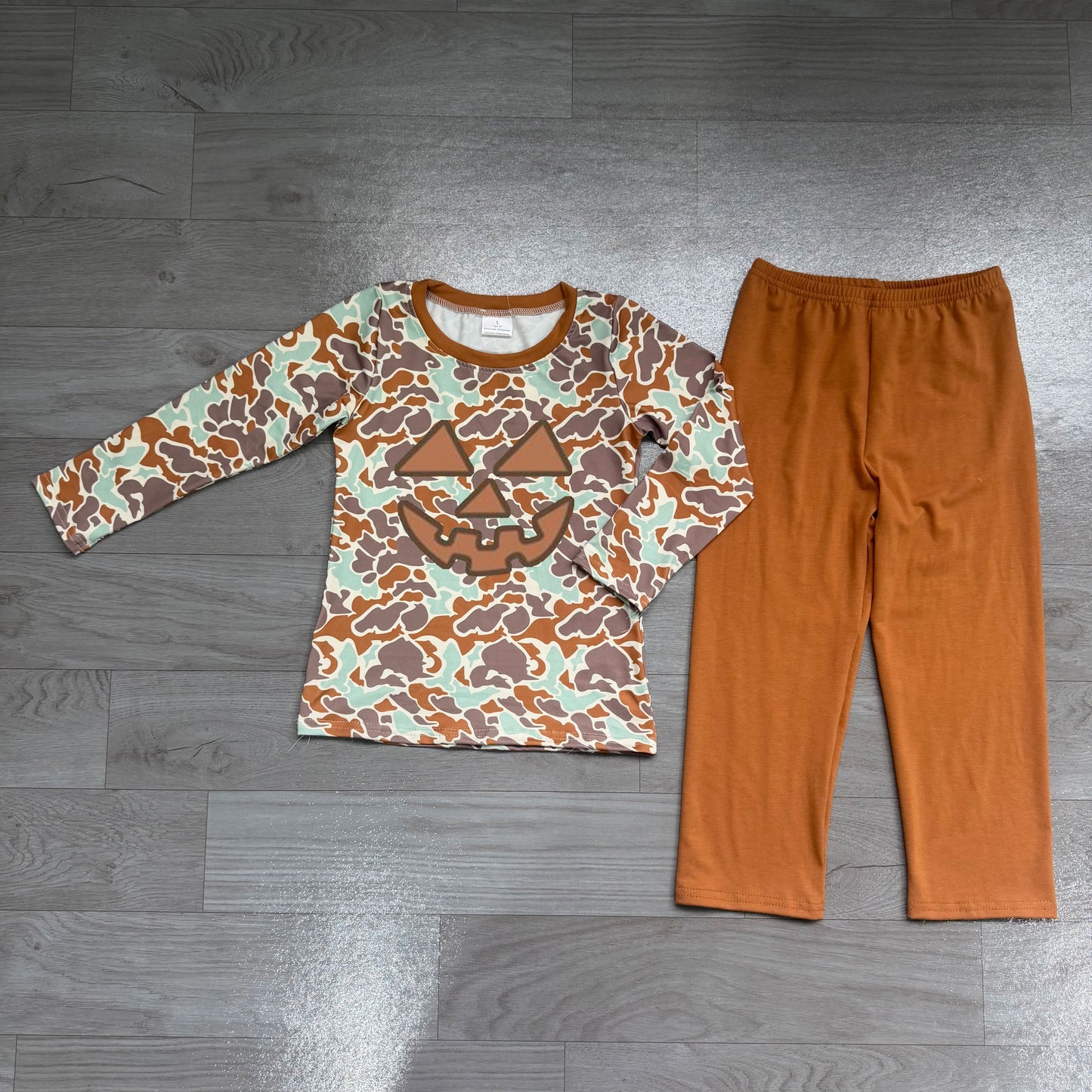 Embroidery Ghost Pumpkins Baby Boys Camo Top Pant Halloween Set Preorder