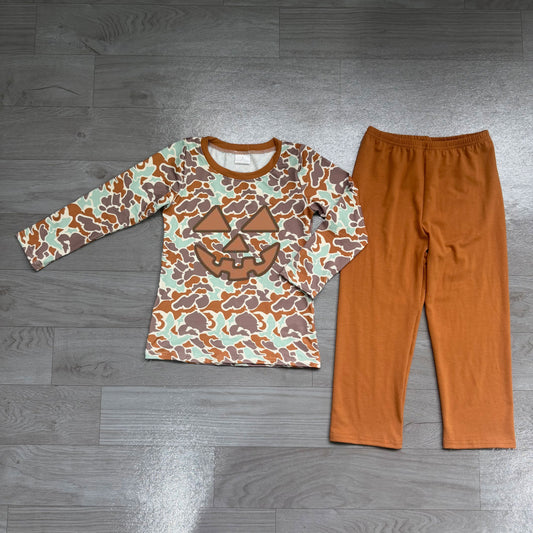 Embroidery Ghost Pumpkins Baby Boys Camo Top Pant Halloween Set Preorder