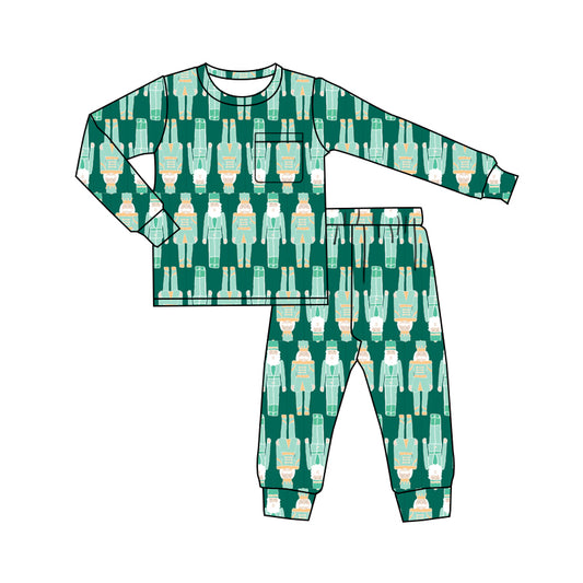 Preorder moq 5 Baby Boys Cartoon Green Soldiers Top Pant Pajamas Set