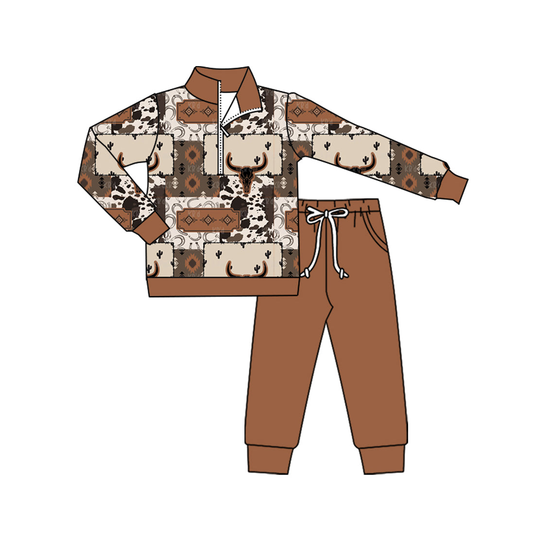 Baby Boys Bull Skull Aztec Plaid Pullover Pockets Legging Western Set Preorder