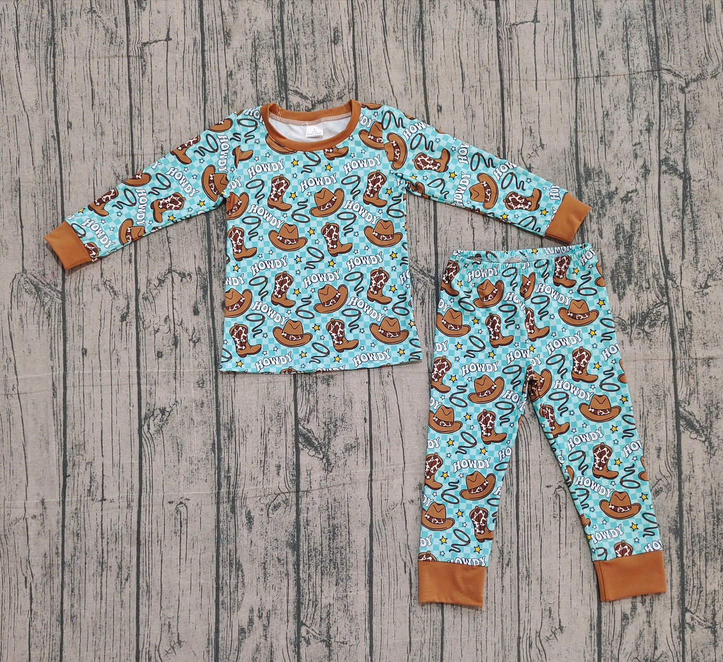 Baby Boys Checked Howdy Hats Top Pants Western Pajamas Set