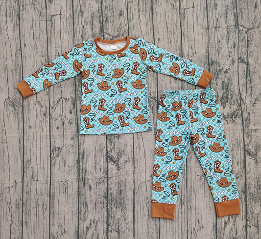 Baby Boys Checked Howdy Hats Top Pants Western Pajamas Set