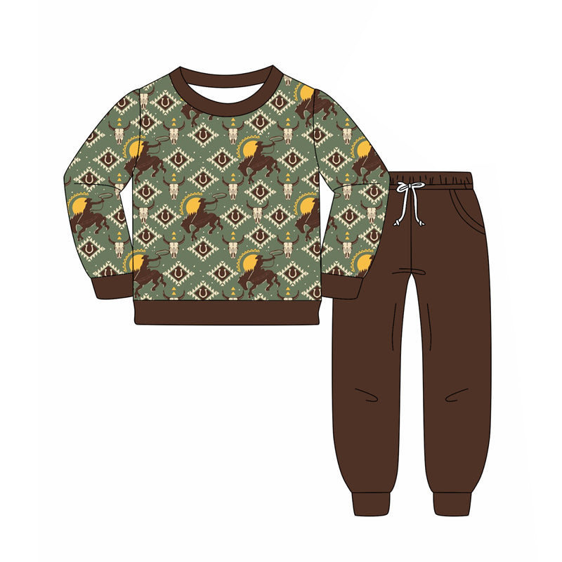 Baby Boys Aztec Horse Rodeos Top Pants Western Pajamas Set Preorder