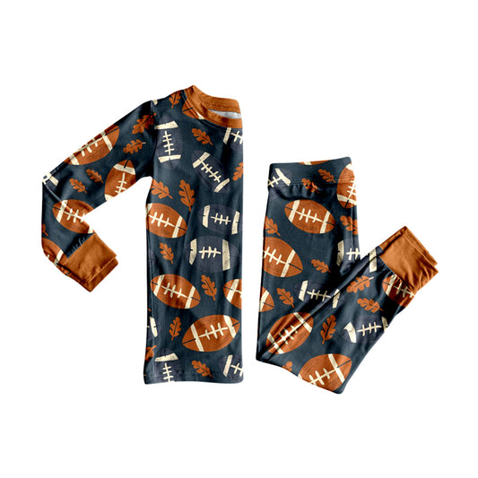 Baby Boys Leaves Footballs Plaid Top Pant Fall Pajamas Set Preorder