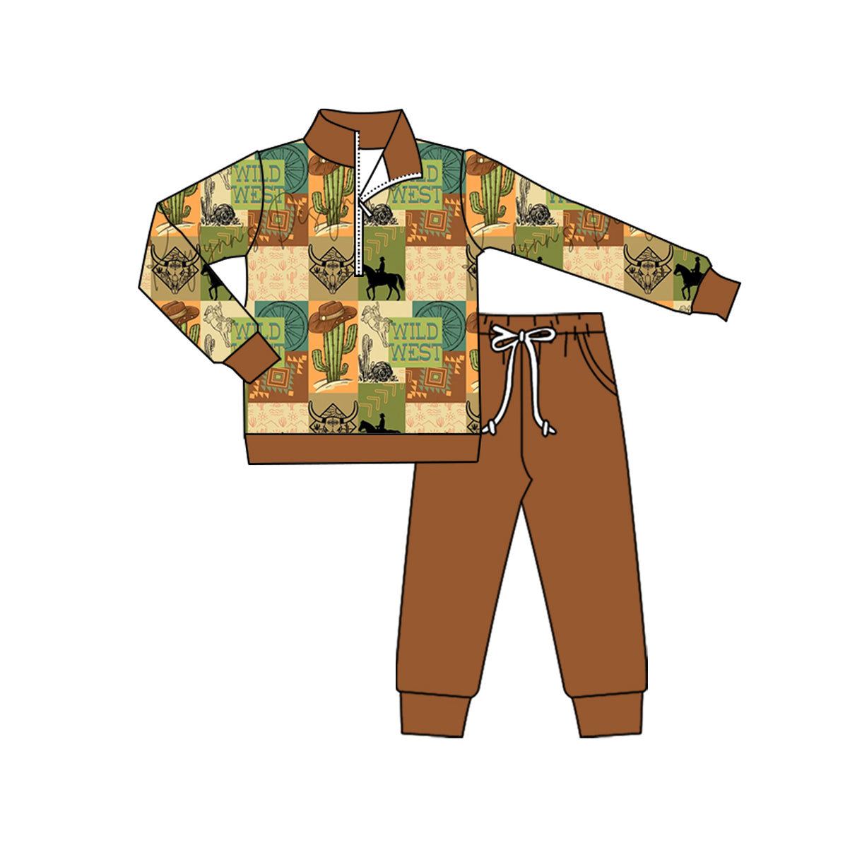 Baby Boys Bull Skull Cactus Zipper Pullovers Pocket Pant Western Set Preorder