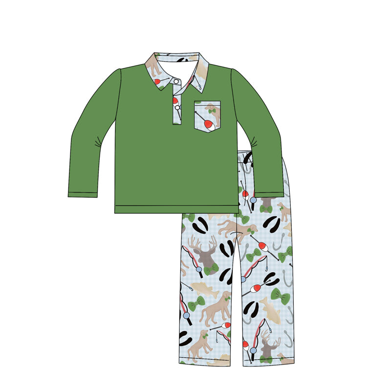 Baby Boys Green Pocket Button Pullover Pant Fishing Set Preorder