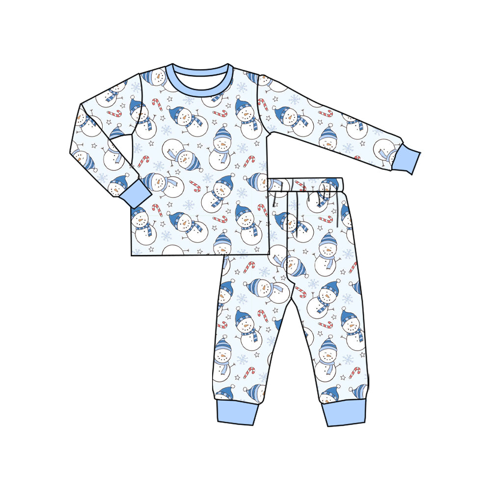 Baby Boys Blue Snowmen Candy Cane Top Pant Christmas Pajamas Set Preorder