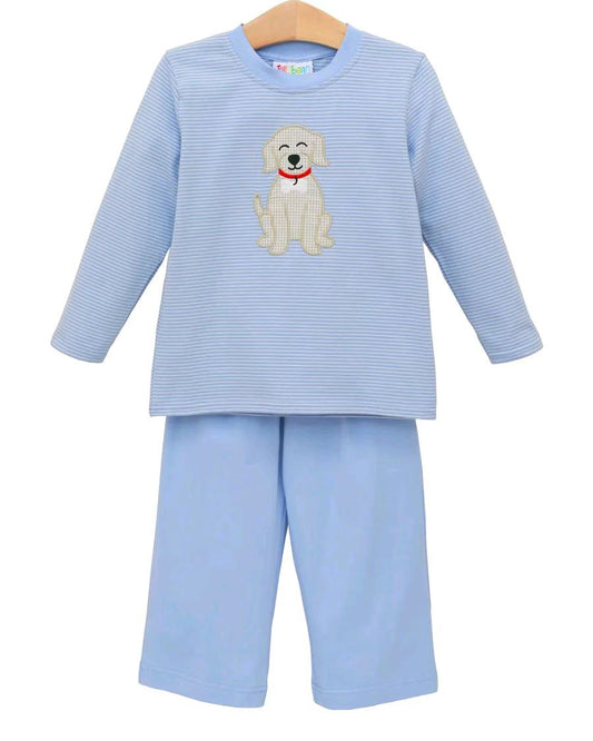 Baby Boys Blue Stripe Dogs Top Pant Clothes Set Preorder