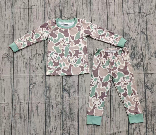Baby Boys Brown Deer Camo Top Pant Hunting Pajamas Set