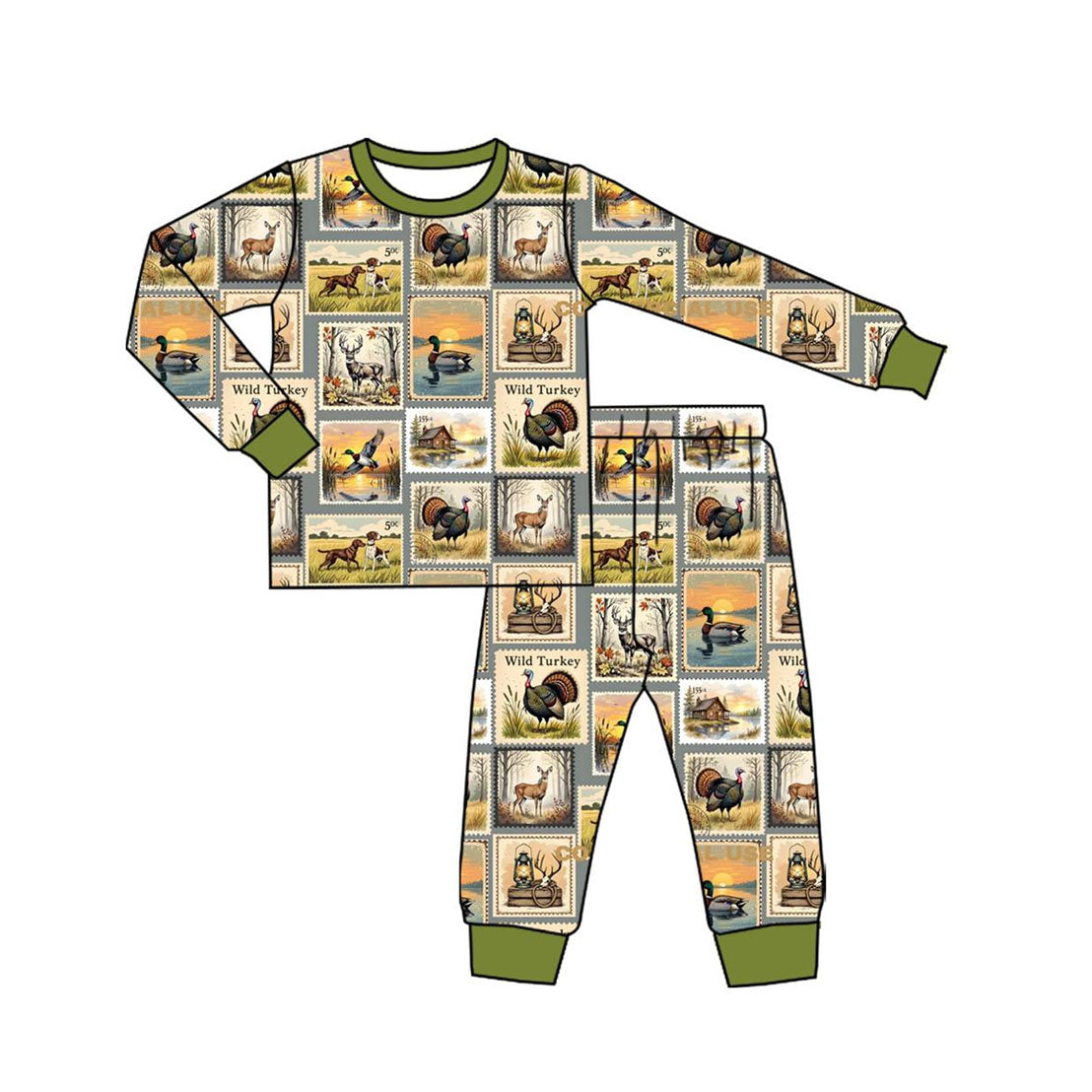 Baby Boys Ducks Deer Turkey Top Pant Western Hunting Pajamas Set Preorder