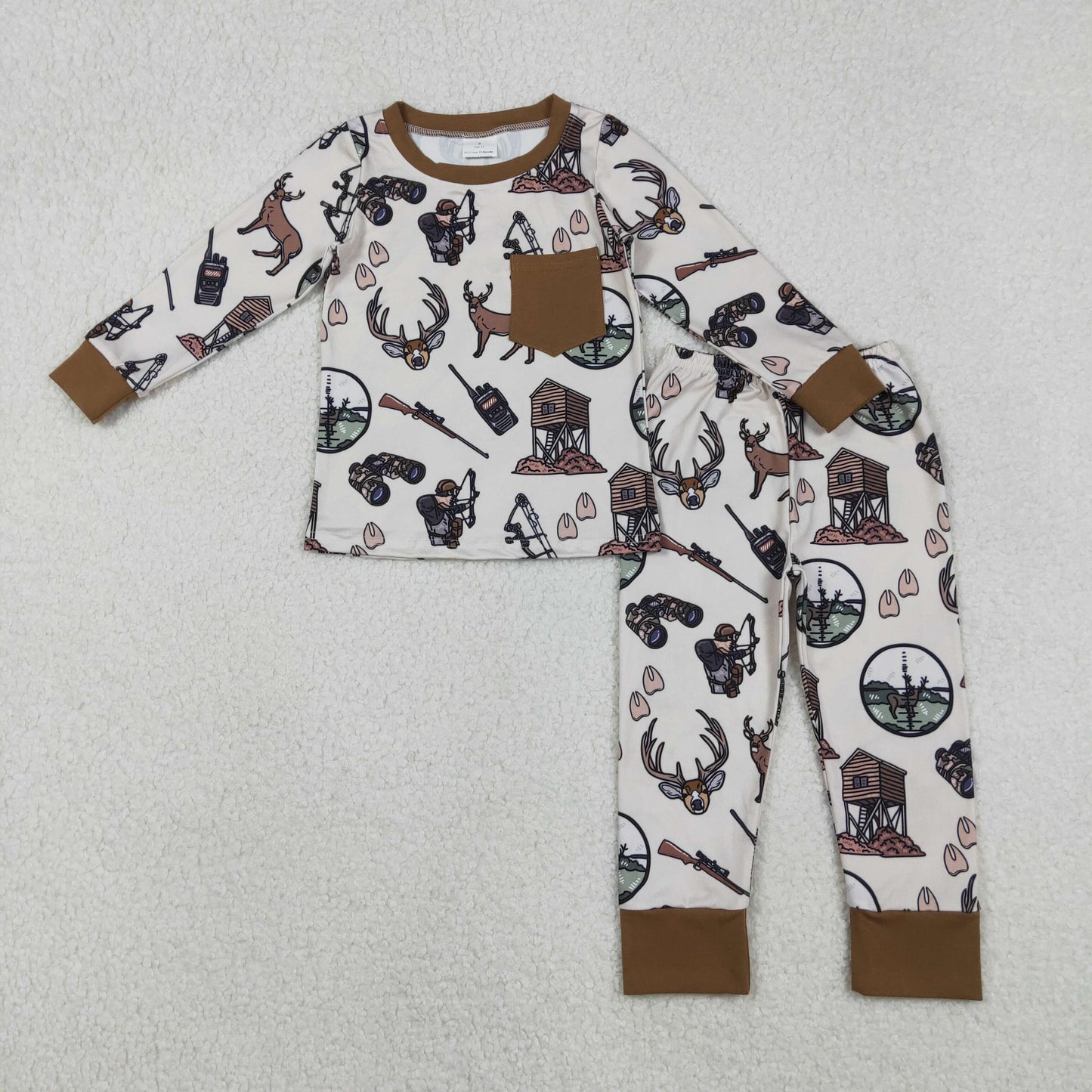 USA Shop Baby Boys Long Sleeve Deer Pocket Top Pant Hunting Pajamas Sets