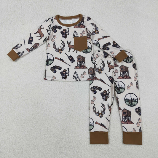 USA Shop Baby Boys Long Sleeve Deer Pocket Top Pant Hunting Pajamas Sets