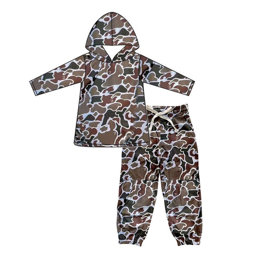 Baby Boys Dark Brown Camo Hoodies Pockets Pant Western Set Preorder