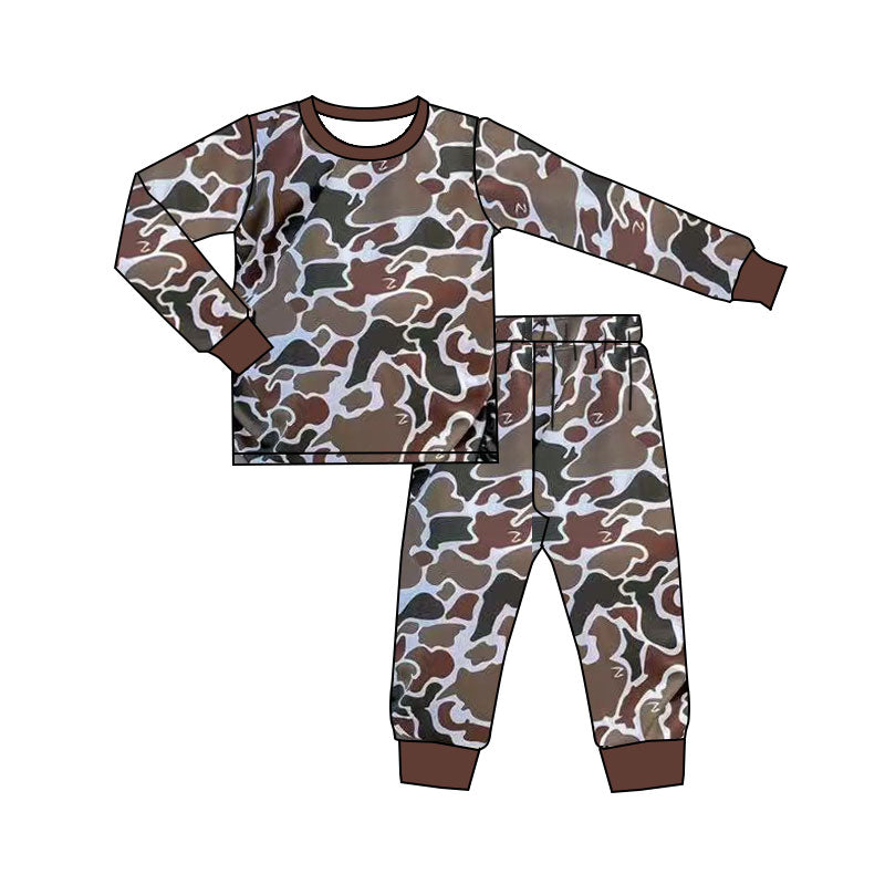 Baby Boys Dark Brown Camo Top Pant Western Pajamas Set Preorder