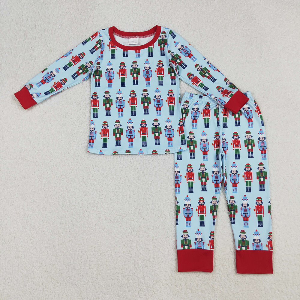 Baby Boys Christmas Soldiers Blue Top Pants Pajamas Sets