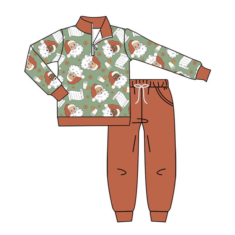 Baby Boys Santa Letter Milks Zipper Pullover Pockets Leggings Christmas Set Preorder