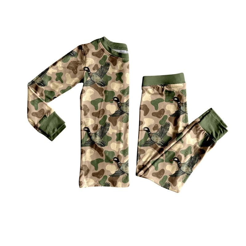 Baby Boys Green Camo Ducks Top Pant Western Pajamas Set Preorder