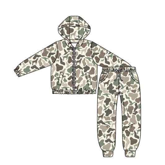 Baby Boys Grey Ducks Dogs Camo Hoodies Jacket Pockets Leggings Western Set Preorder