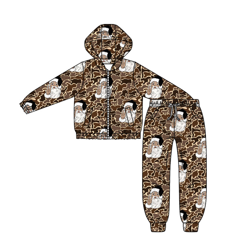 Baby Boys Brown Camo Santa Hoodies Jacket Pockets Leggings Christams Set Preorder