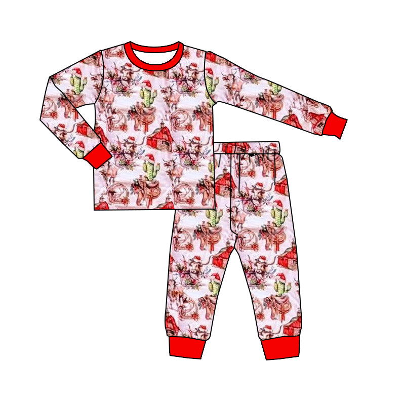 Baby Boys Highland Cows Cactus Top Pant Christmas Pajamas Set Preorder