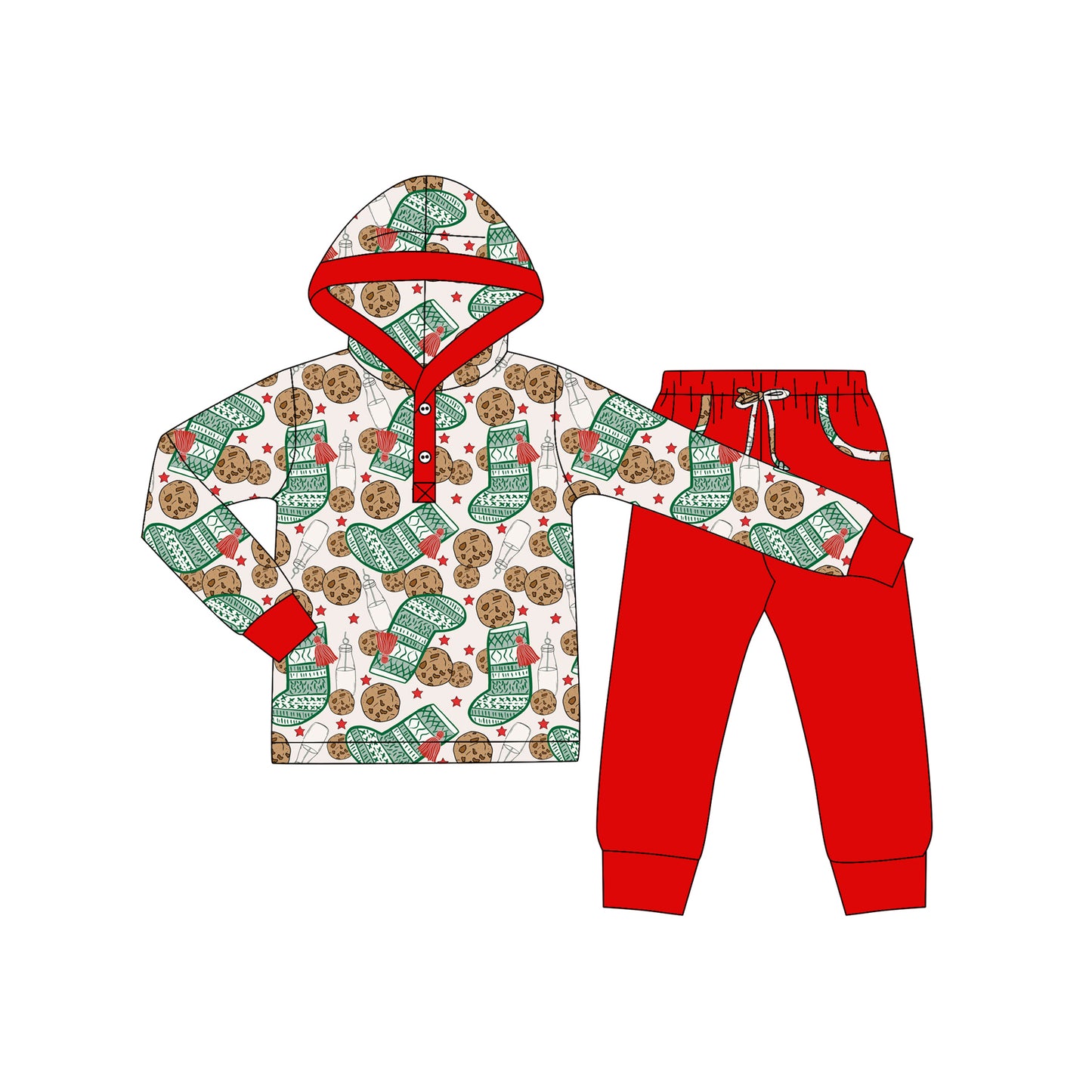 Baby Boys Cookie Milk Button Hoodies Pockets Leggings Christmas Set Preorder