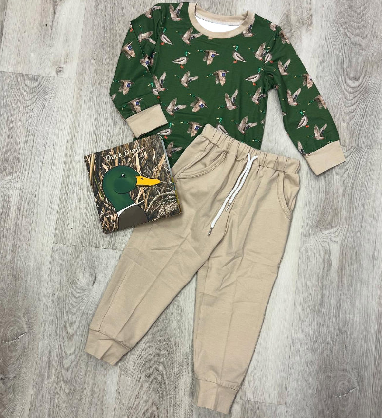 Baby Boys Green Ducks Top Pockets Jogger Pant Western Set Preorder
