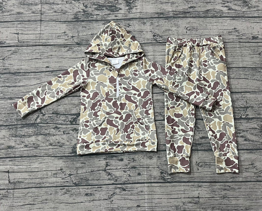 Baby Boys Khaki Camo Hoodies Pockets Legging Pants Hunting Clothes Set