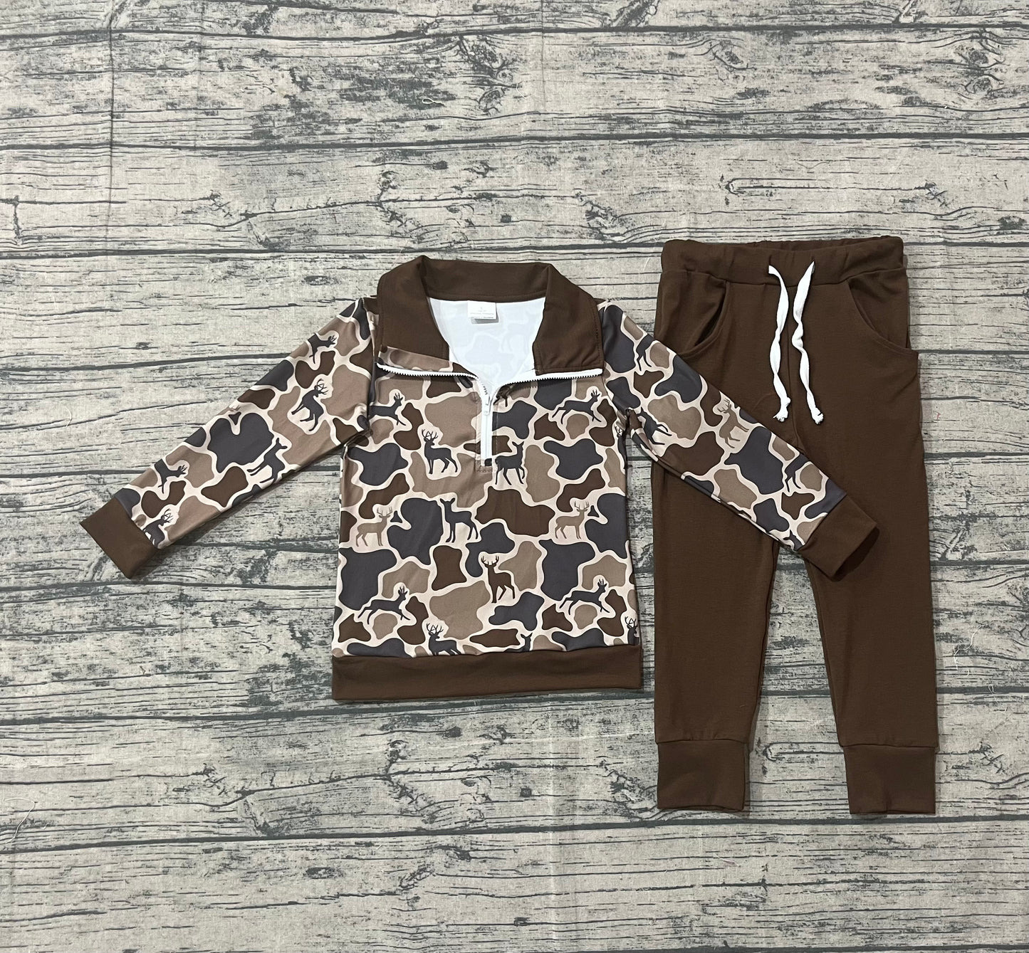 Baby Boys Deer Camo Zipper Pullovers Pockets Jogger Hunting Clothes Sets