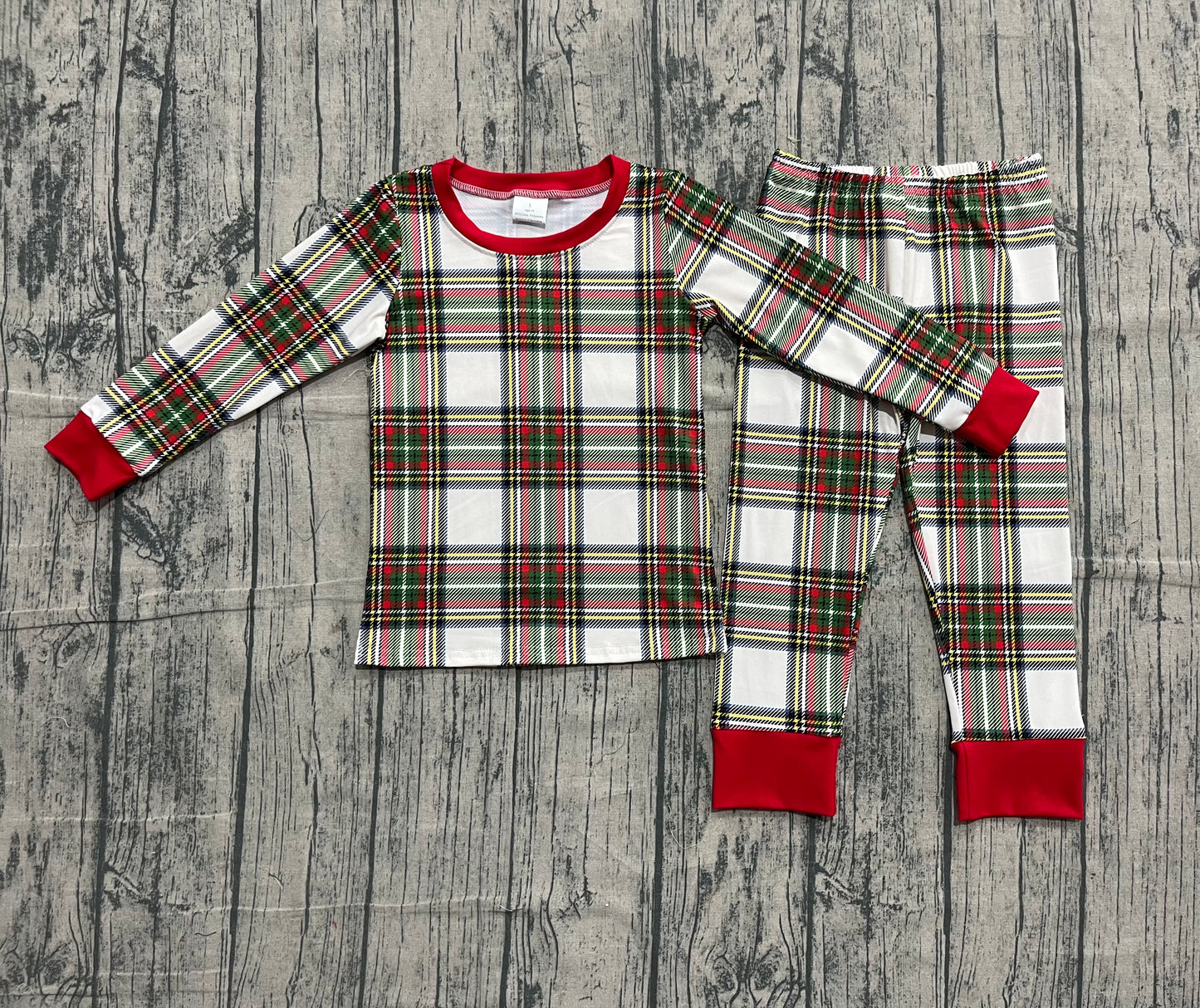 Baby Boys Green Red Checked Top Pants Christmas Pajamas Sets