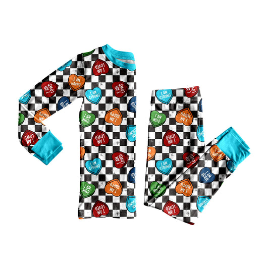 Baby Boys Black Checked Hearts Top Pants Valentine Pajamas Sets Preorder