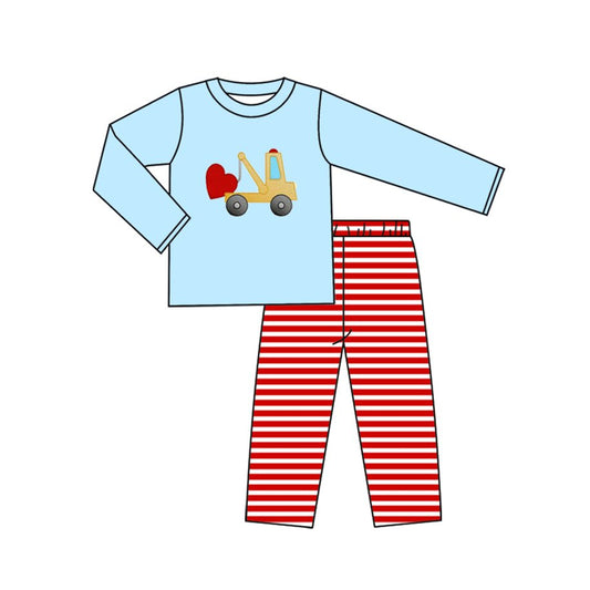 Baby Boys Hearts Excavator Top Stripe Pants Valentine Clothes Sets Preorder