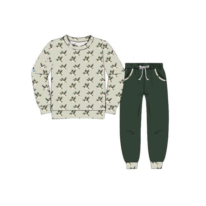 Baby Boys Green Ducks Plaid Top Pockets Pants Hunting Clothes Sets Preorder