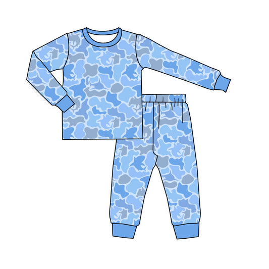 Baby Boys Blue Whales Camo Top Pants Southern Pajamas Sets Preorder