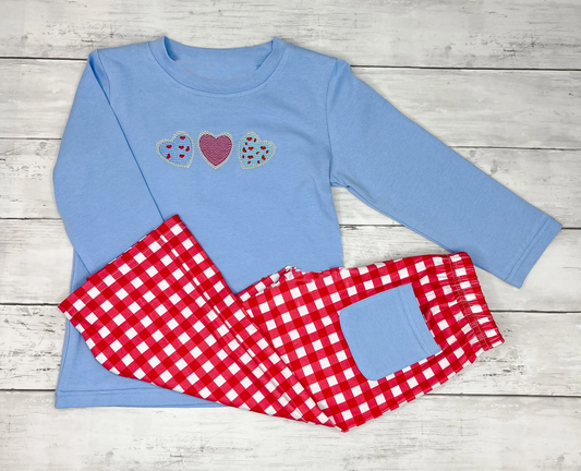 Baby Boys Hearts Top Red Checked Pockets Pant Valentine Clothes Sets Preorder