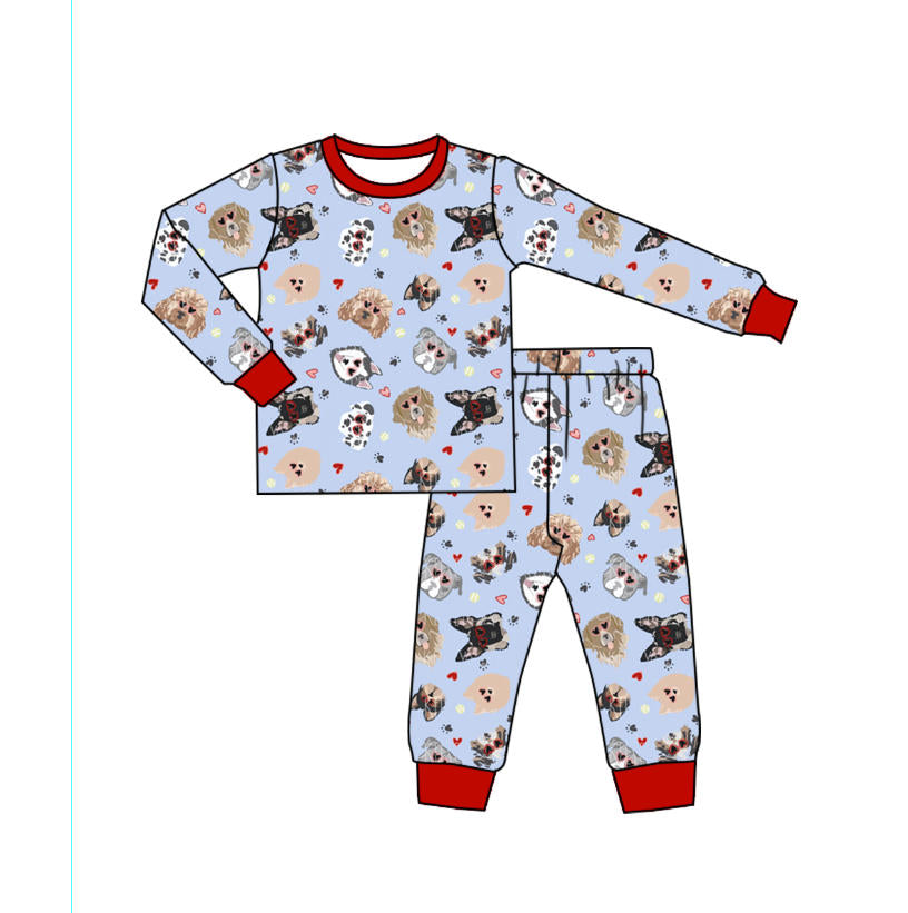Baby Boys Hearts Dogs Top Pant Valentine Pajamas Sets Preorder