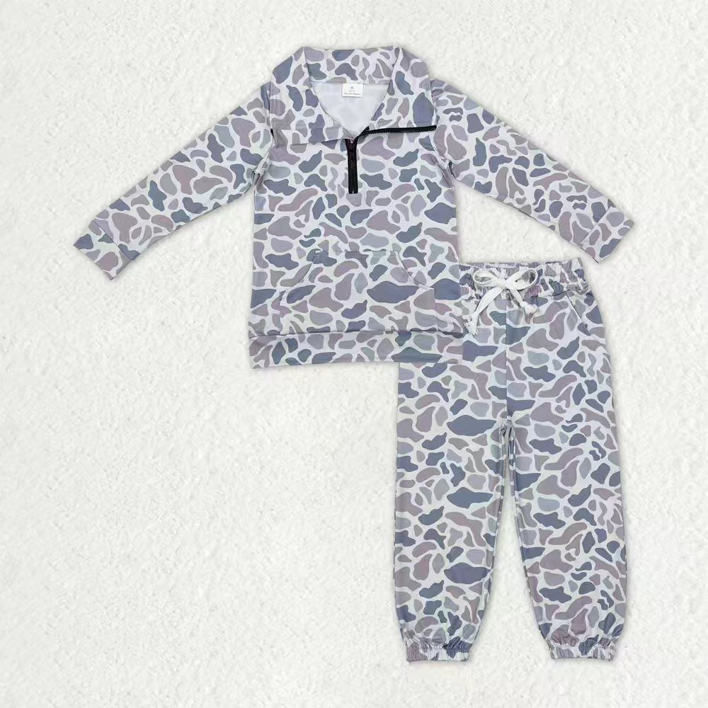 Sibling Baby Boys Camo Zipper Pullover Top Pockets Jogger Pants Southern Clothes Sets
