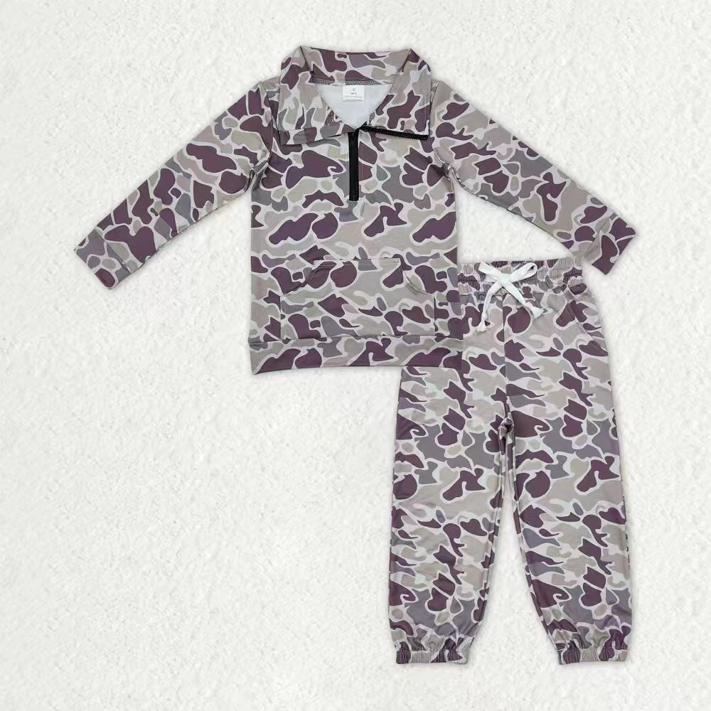 Sibling Baby Boys Camo Zipper Pullover Top Pockets Jogger Pants Southern Clothes Sets