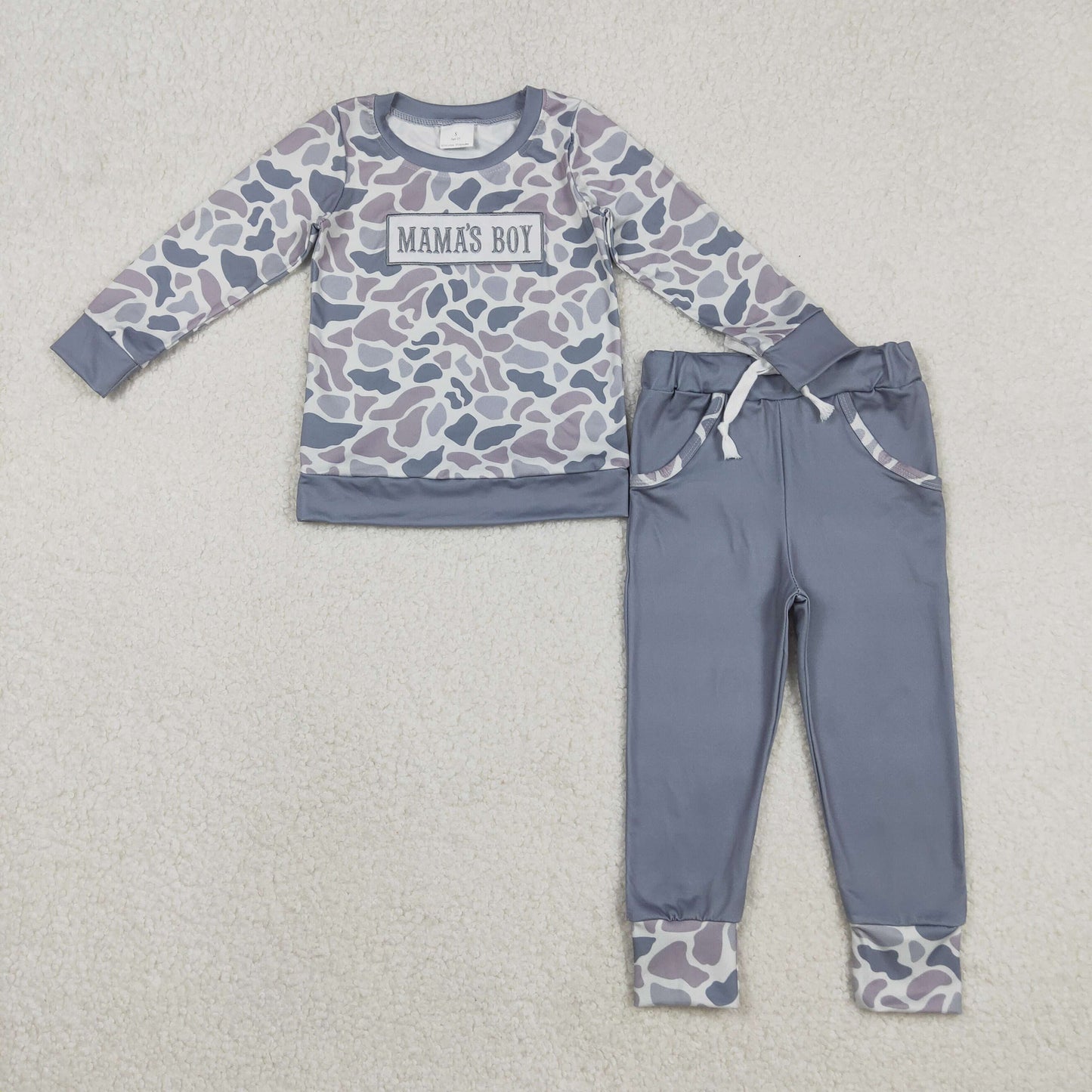 Sibling Baby Boys Embroidery Mama's Boy Camo Top Pockets Pants Clothes Sets