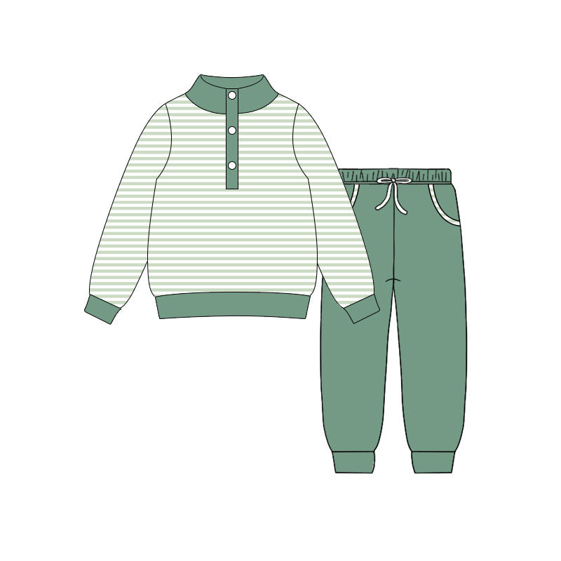 Baby Boys Green Stripe Button Top Pockets Jogger Clothes Sets Preorder